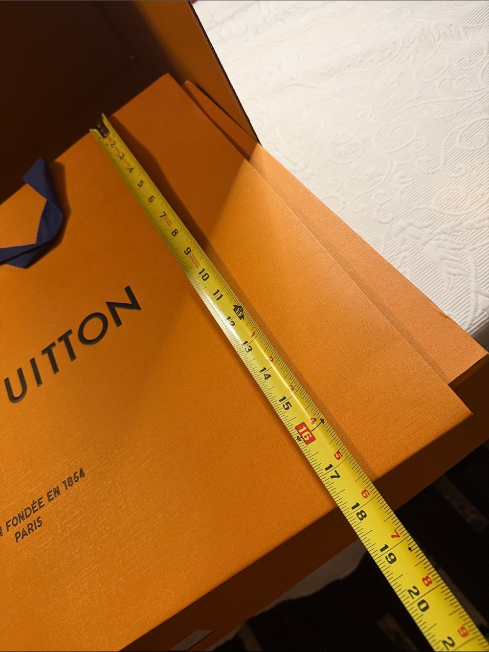 Louis Vuitton Orange Gift Bag with Blue Ribbon Handle and Box Set. - Picture 14 of 15